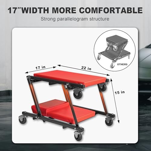 BIG RED 36" Rolling Garage Creeper, Shop Creeper Blow Molded Plastic Mechanic Cart with Padded Headrest with 4 Casters,350 LBS, Black,TR6240-P Torin