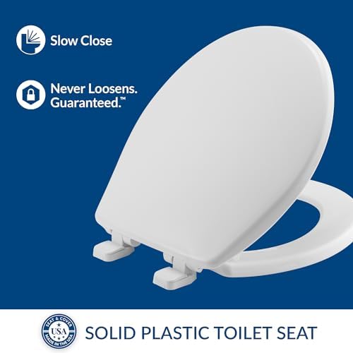 Mayfair Caswell Modern Slow Close Toilet Seat, Durable Plastic, Elongated, White