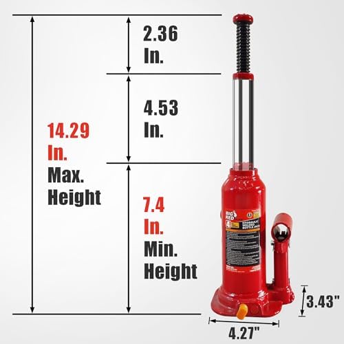 Torin T90413 Big Red Hydraulic Bottle Jack with Carrying Case, 4 Ton (8,000 lb) Capacity