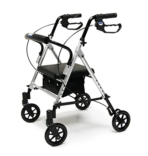 Lumex Set n' Go Rollator, Height-Adjustable, Rolling Walkers for Seniors with Seat, Silver