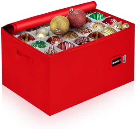Christmas Ornament Storage Container with Dividers - Box Stores Up to 54 Ornaments, Zippered, Convenient, Adjustable
