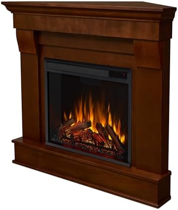 Real Flame Chateau 41" Corner Electric Fireplace with Mantel for Living Room or Bedroom, Replaceable Fireplace Insert Heater, Realistic Log and Flame Effect, Remote Control, Timer.