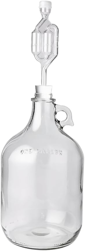 1 Gallon Glass Jug with Airlock, #6.5 Rubber Bung and Twin Bubble Design | Clear Fermentation Jug for beer, wine, cider & kombucha | Reusable food-grade construction for home brewing | Glass Fermenter