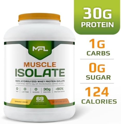 MFL 100% Isolate Protein l 30g of Protein l 12g Amino Acids l Keto Friendly l Low Carbs l 5 lbs. (Vanilla Bean)