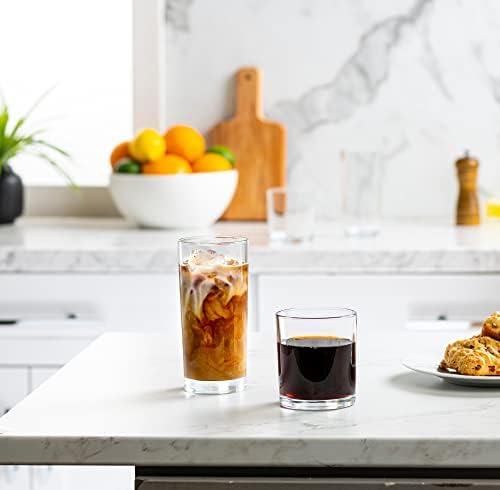 Everyday Drinking Glasses Set of 8 Drinkware Hurricane Glasses, Kitchen Glasses for Cocktail, Iced Coffee, Beer, Ice Tea, Wine, Whiskey, Water