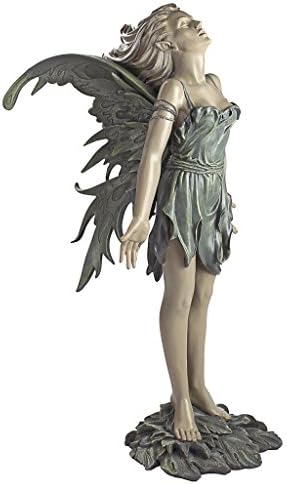 Design Toscano Facing the Wind Fairy Woman Outdoor Garden Statue, 12 inches wide, 27 inches tall, Cast Stone Resin, Two Tone Stone Finish