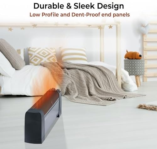 Comfort Zone Electric Baseboard Space Heater with Adjustable Thermostat, Dent-Proof End Panels, Overheat Protection, Tip-Over Switch, & Stay-Cool Body, Ideal for Home, Bedroom, & Office, 1,500W, CZ600