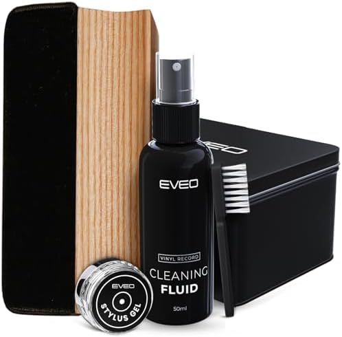EVEO Vinyl Record Cleaning Kit - 4-in-1 Premium Vinyl Record Cleaner & Vinyl Cleaning Kit with Velvet Brush, Vinyl Cleaner Liquid