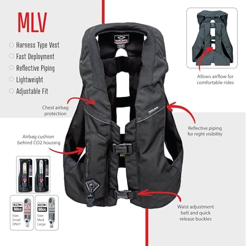 Hit-Air MLV Airbag Vest – Motorcycle Safety Vest with Automatic CO2 Deployment – Lightweight, Reusable, Adjustable Fit – Unisex Protective Riding Harness