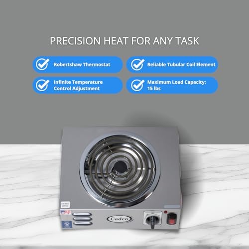Cadco CSR-3T 14" Portable Electric Hot Plate, 1500W, 120V, Stainless Steel