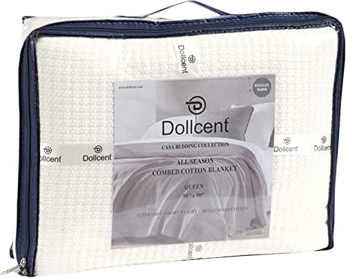 DOLLCENT 100% Cotton Queen Size Blanket for Bed, Premium Soft Combed Lightweight Blankets, Washed Breathable Cozy Bed Throw Blanket, Ivory Queen Cotton Blankets for All Season: Ivory (90"x90")