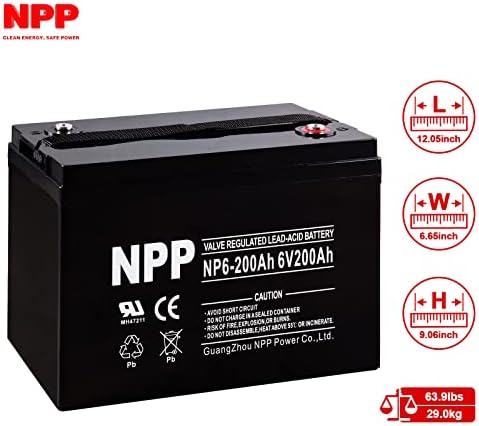 NPP 6V 225Ah AGM SLA Battery with T16 (M8) Terminal for Golf Cart (2 Pcs)