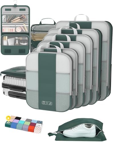 OlarHike 10 Set Compression Packing Cubes for Travel Essentials,Compressible Expandable Space Saver Bags for Organizing Clothes,Luggage Suitcase Garment Bags with Over 1000 pcs Mesh Holes(Black)