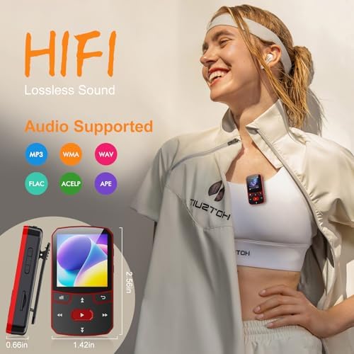 RUIZU 64GB Clip MP3 Player with Bluetooth 5.3, Lightweight 1 oz | Portable Music Player for Sports Running, Physical Buttons, FM Radio, Voice Recorder, Sleep Timer, Up to 128GB microSD Card