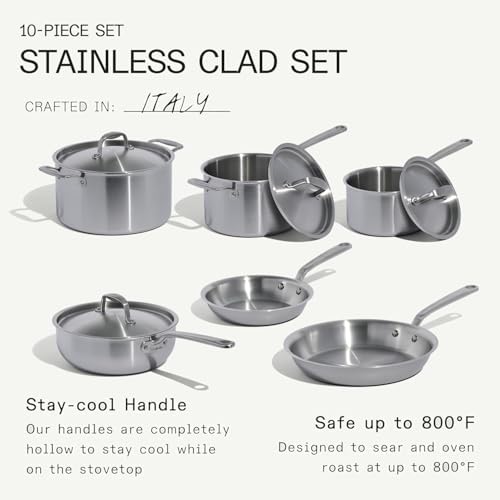 Made In Cookware - 10 Piece Stainless Steel Pot and Pan Set - 5 Ply Clad - Includes Stainless Steel Frying Pans, Saucepans