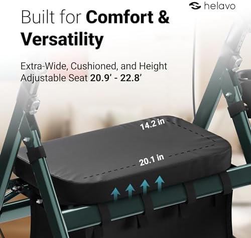 Helavo 28.3" Extra Wide Bariatric Upright Walker, 500 lbs Capacity | All Terrain Tall Standing Rollator, Padded Armrests, Height Adjustable