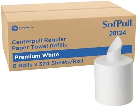 Georgia-Pacific SofPull Centerpull Regular Premium Towel Dispenser Refills, Commercial Paper Towels, 324 Sheets Per Roll, 6 Rolls Per Case, White