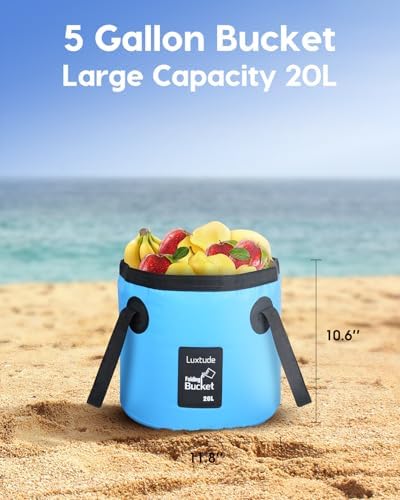 Luxtude Collapsible Bucket with Handle, Portable 5 Gallon Bucket for Camping, Fishing, Beach, Gardening, RV & Outdoor Emergency