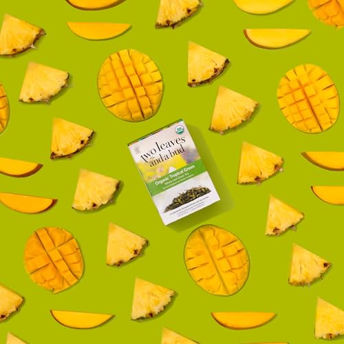 Two Leaves and a Bud Organic Tropical Green Tea, 15 Count (Pack of 1) | Whole Leaf Green Tea in Pyramid Sachets, Sencha Green Tea
