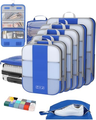 OlarHike 10 Set Compression Packing Cubes for Travel Essentials,Compressible Expandable Space Saver Bags for Organizing Clothes,Luggage Suitcase Garment Bags with Over 1000 pcs Mesh Holes(Black)