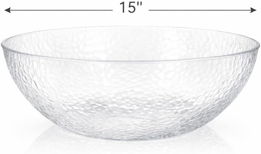 Lillian Collection Stunning Clear Plastic Round Hammered Bowl - 12" (1 Pc.) - Unique Textured Design - Perfect for Parties & Displays
