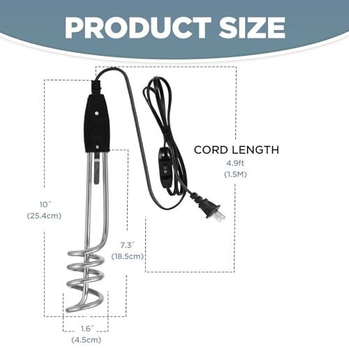 10in 1000W-110V Water Heater Portable with On/Off Switch Electric Immersion Element Boiler Travel Hot Water Heater 5 Gallon Bucket De Icer