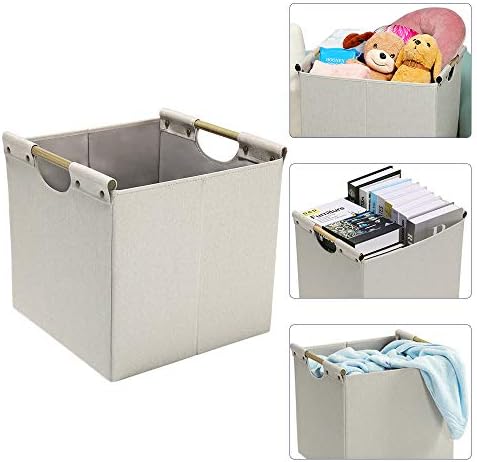 HOONEX Collapsible Storage Bins, 13x13x13 Inches Storage Cubes Linen Fabric, 3 Pack