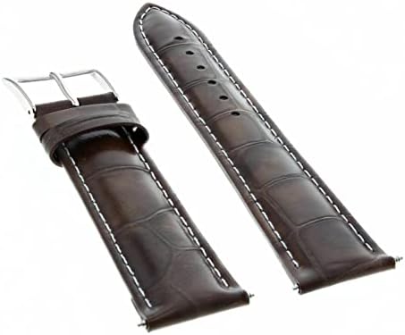 Ewatchparts 22mm Dark Brown Leather Replacement Watch Strap White Stitching Silver Buckle Compatible With Invicta Diver