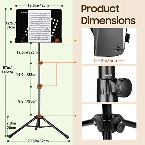 CAHAYA Sheet Music Stand Adjustable Height Portable with Carry Bag Metal
