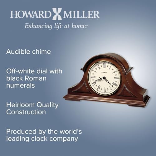 Howard Miller Burton II Mantel Clock – Windsor Finish, Triple-Chime Quartz Movement, Roman Numerals, Volume Control, Nighttime Shutoff