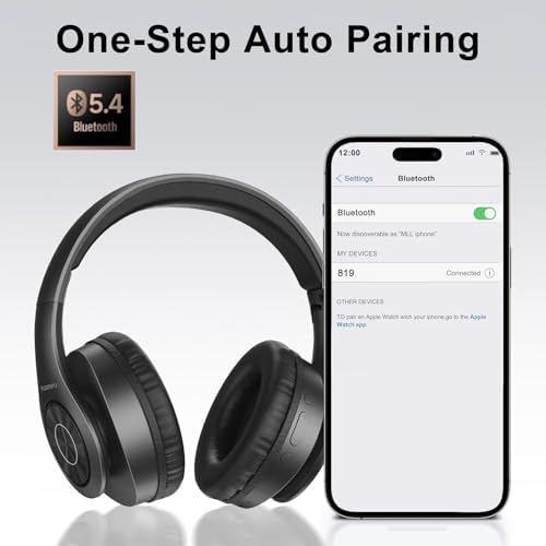 TUINYO Wireless Headphones Over Ear, Bluetooth Headphones with Microphone, Foldable Stereo Wireless Headsetfor Travel Work TV PC Cellphone-Purple