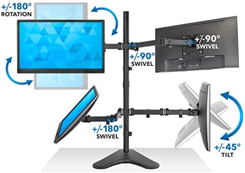 Mount-It! Quad Monitor Stand for 4 Screens up to 32", Free Standing Multi Monitor Desk Mount, Height Adjustable 34.8", 17.6 lbs Each