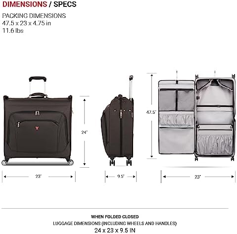 SwissGear 7895 Premium Rolling Garment Bag, Bonus Hanging Feature, Men's and Women's, 24-Inch Luggage - Black