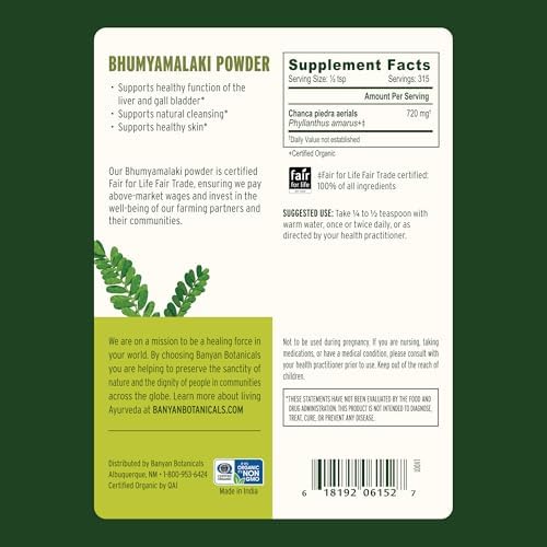 Banyan Botanicals Bhumyamalaki Powder – Organic Liver Health Supplement* – Phyllanthus spp. – for Natural Detoxification & Cleansing of The