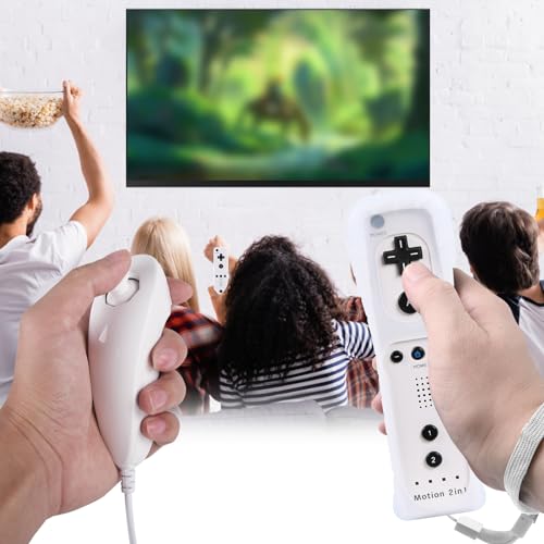TechKen 2 Pack Wii Controllers with Wii Motion Plus Inside | Shock Wii Nunchuk Controller | Compatible Nintendo Wii, Motion Plus Wii Controller