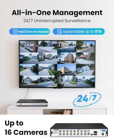 ZOSI H.265+ 16 Channel 3K Lite Security DVR Recorder, Hybrid 4-in-1, NO HDD