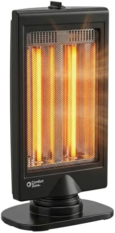 Comfort Zone Oscillating Portable Space Heater, Flat Panel, Halogen, Infrared, Electric, Adjustable Tilt, Overheat Sensor, Stay-Cool