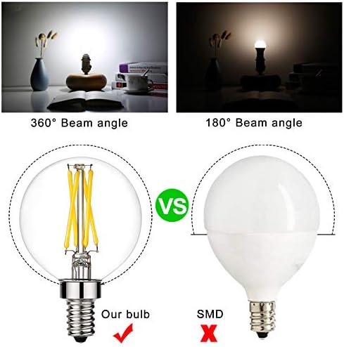 Litehistory e12 led bulb dimmable g16.5 Light Bulb 4W Equal 40 Watt 400lm AC120V e12 Candelabra Bulb 40 Watt for Chandeliers,Ceiling Fan,Vanity Warm White 2700K Globe candelabra Light Bulb 6Pack