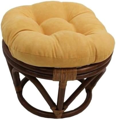 Pemberly Row Rattan Footstool Frame, 12" H x 18" W x 18" D, Dual Stain Finish, Solid Rattan Base, Indoor Use, Versatile Option for Chair