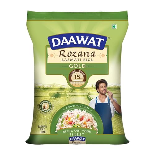 Daawat Rozana Gold Basmati Rice | Naturally Aged Long-Grain Rice | Fluffy & Non-Sticky | Ideal for Everyday Meals, 1 kg (2.2 lb)