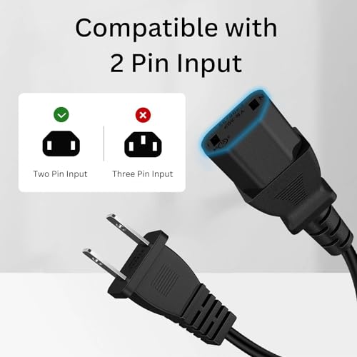 TNP 2 Prong AC Power Cord for Xbox 360 E, Slim, PS4 Pro, 10 ft, Black | Replacement Cable for Xbox One Original, Xbox 360 Pro, Elite, Arcade, Jasper and Falcon; Check Connector Before Purchase