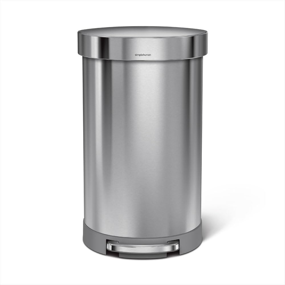 simplehuman 45 Liter / 12 Gallon Semi-Round Automatic Sensor Trash Can, Brushed Stainless Steel