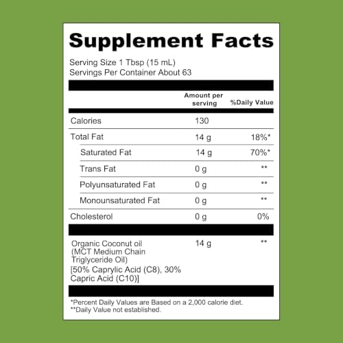 100% Coconut MCT Oil Liquid, 32 Fl Oz | MCT Oil C8 C10 for Sustained Mental Energy & Focus - Support Great for Smoothies Salads Coffee - Palm Free, Keto Friendly