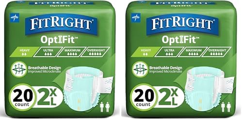 FitRight Adult Diapers, Extra Heavy Absorbency, XL (Waist Size 56in-64in), 80 Count, OptiFit Incontinence Briefs for Men and Women, Disposable, Moisture Wicking, Leak Protection,