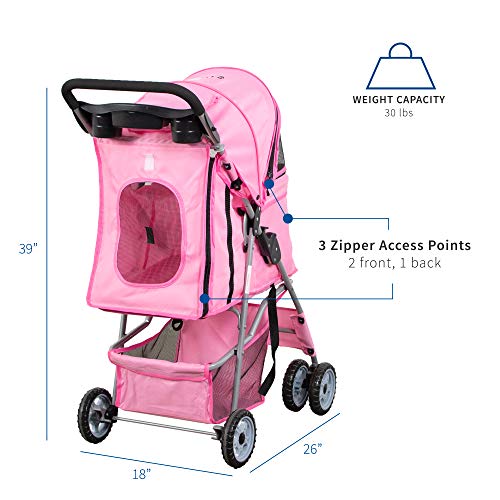 VIVO Black 4 Wheel Pet Stroller for Cat, Dog and More, Foldable Carrier Strolling Cart, STROLR-V001K