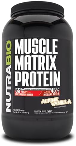 NutraBio Muscle Matrix Protein Powder - 25g of Protein Per Scoop - Whey Isolate and Micellar Casein Combo for Fast and Slow Release - Vanilla - 2 Pounds, 28 Servings