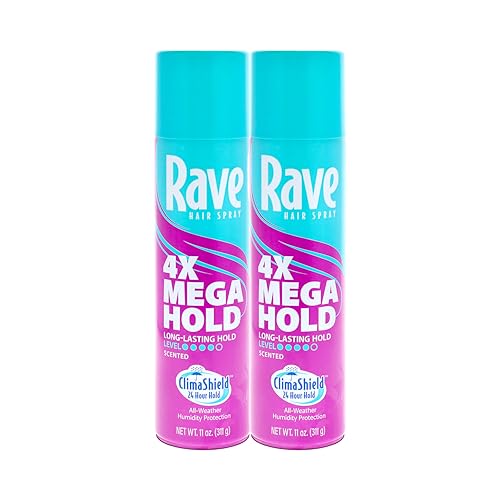 rave 4X Mega Unscented Aerosol Hairspray - Hair Spray for High Humidity Weather - 24-Hour Lasting Hold - Vitamin-Enhanced Hair Volume Spray - 11 oz