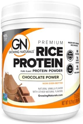 Growing Naturals Organic Rice Protein Powder - 15g Plant Protein, 2.8G BCAA - Low-Carb, Low-Sugar, Non-GMO - Vanilla Blast, 2 Pound (Pack of 1)