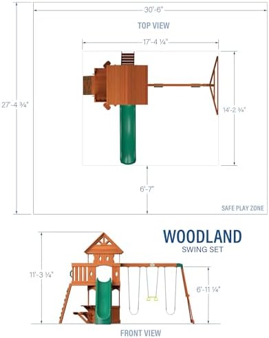 Backyard Discovery Woodland Cedar Wood Swing Set with Wave Slide, Clubhouse, Rock Wall, Snack Bar Station, Benches, Belt Swings, Trapeze, Half Door