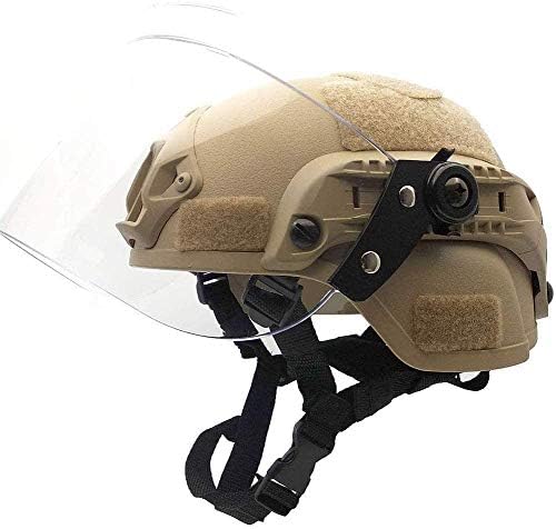 Tactical MICH 2000 Fast Helmet with Clear Riot Visor Face Shield Sliding Goggles for Airsoft Paintball CS War Games Outdoor Sports.